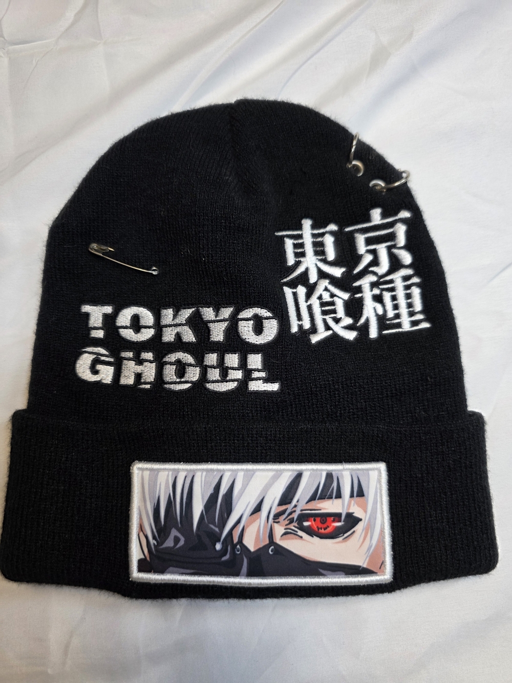 Black Tokyo Ghoul Knit Beanie Hat with Embroidered Graphics